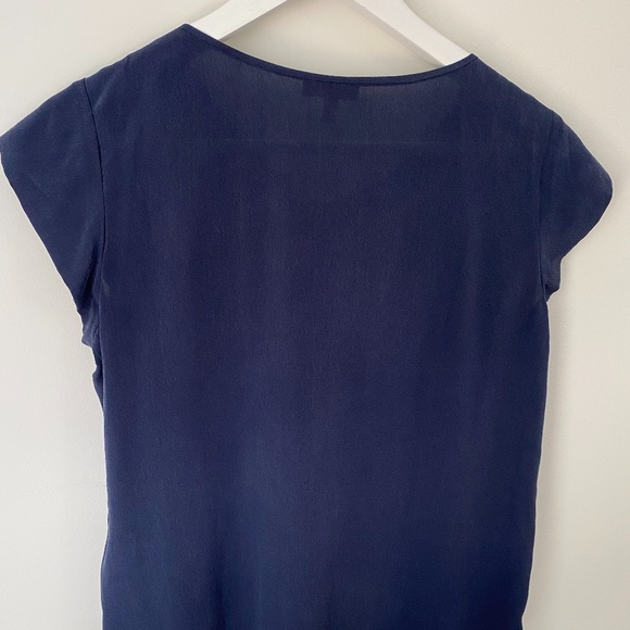 Joie Iva Cap-Sleeve Silk Blouse, Navy - Picture 9 of 11